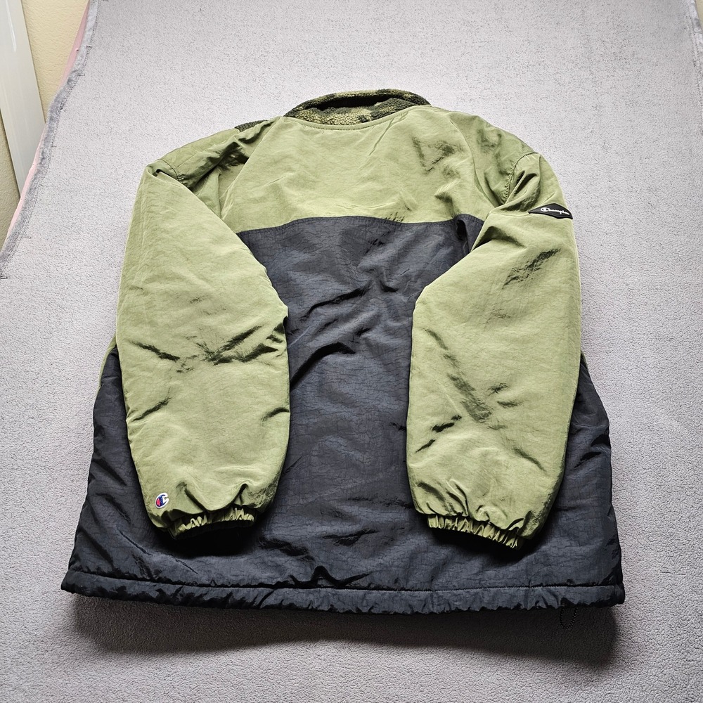 Champion Mens 2XL Anorak Windbreaker Olive Green Black Camo Quarter Zip V7405 - Picture 12 of 14